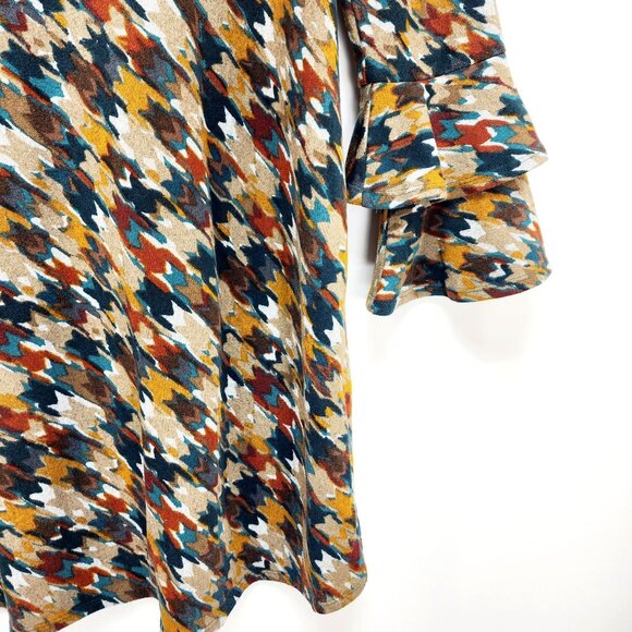 Tacera Womens Houndstooth tuning Dress With Bell Sleeves Multicolor Size S - Picture 7 of 12